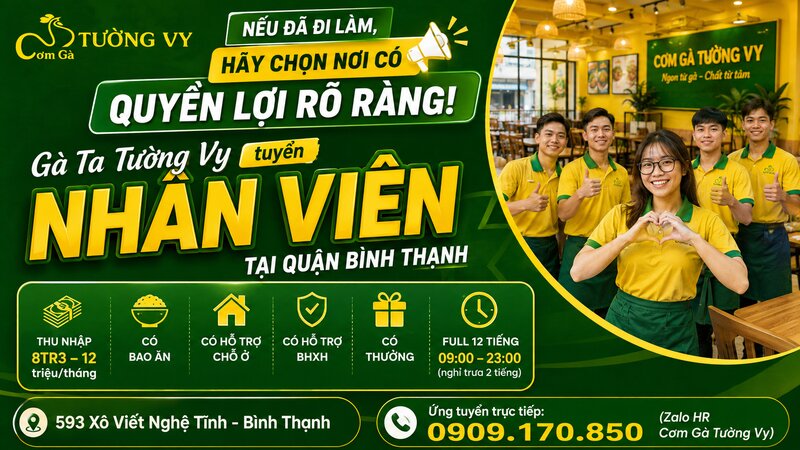Việc Làm Bao Ăn Ở Bình Thạnh — 593 Xô Viết Nghệ Tĩnh Bình Thạnh | Cơm Gà Tường Vy Tuyển Dụng 8tr3–12tr
