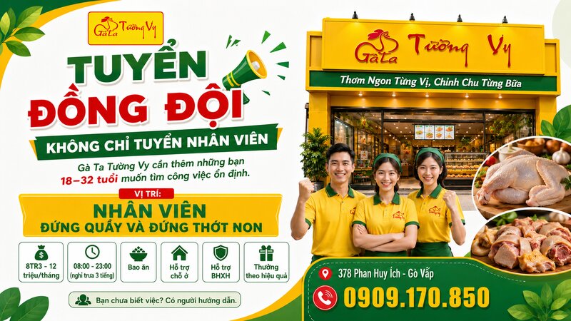 Việc Làm Bao Ăn Ở Gò Vấp — 378 Phan Huy Ích Gò Vấp | Cơm Gà Tường Vy Tuyển Dụng 8tr3–12tr