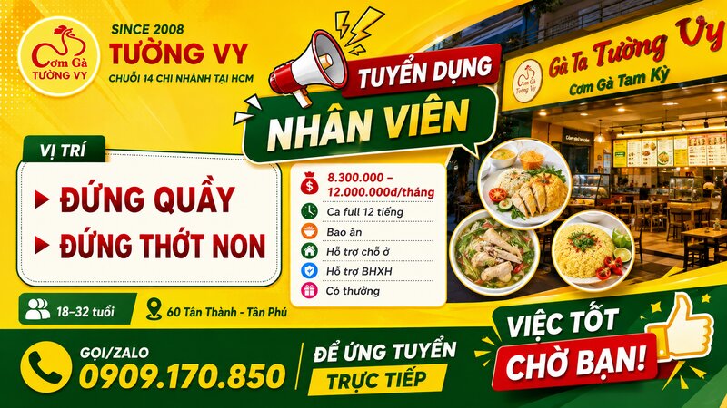 Việc Làm Bao Ăn Ở Tân Phú — 60 Tân Thành Tân Phú | Gà Ta Tường Vy Tuyển Dụng 8tr3–12tr