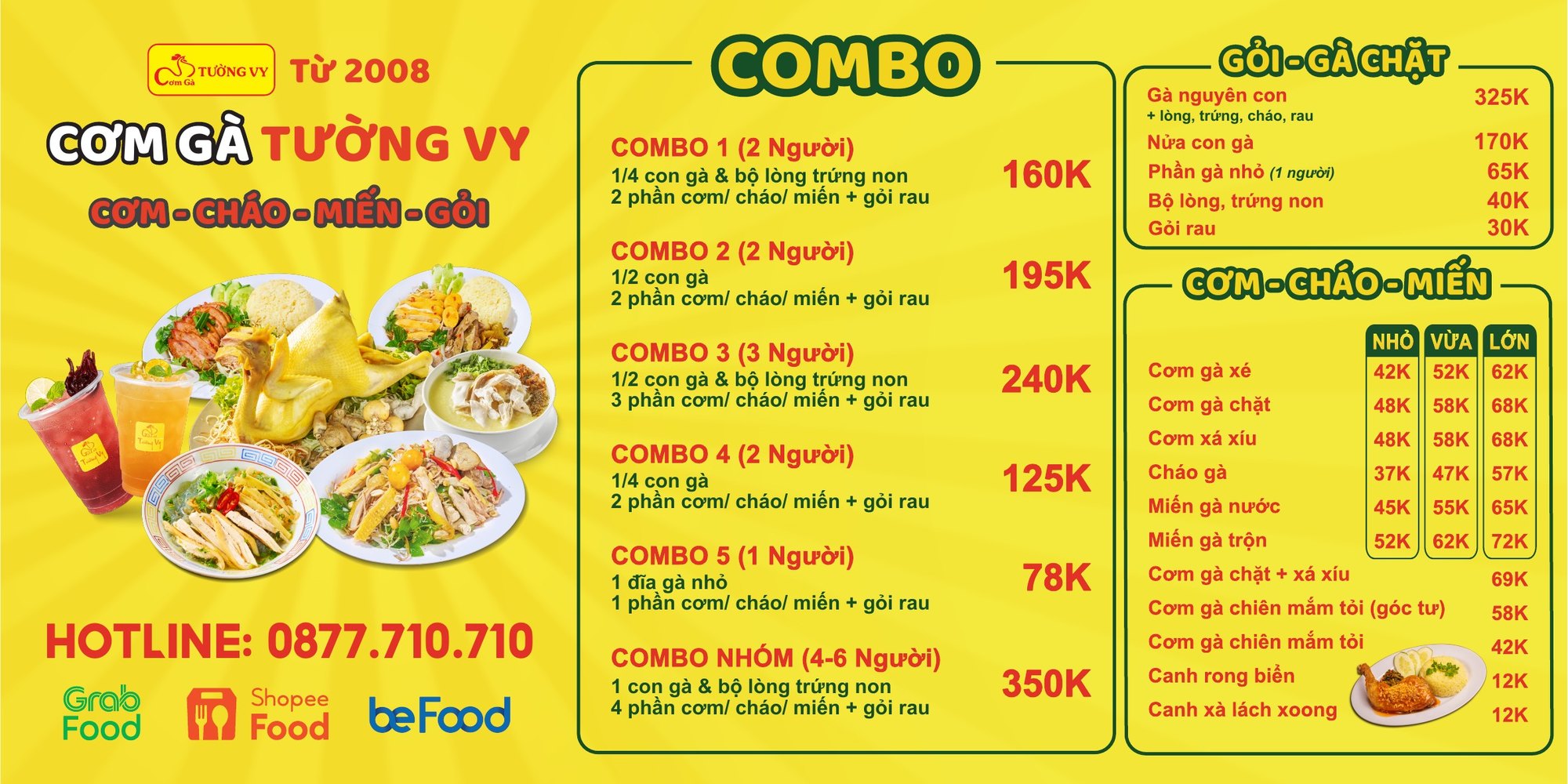 Menu tổng Cơm Gà Tường Vy 2026 - bảng giá đầy đủ