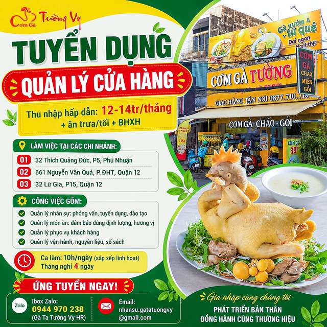 Nữ Quản Lý Nhà Hàng 22–35t